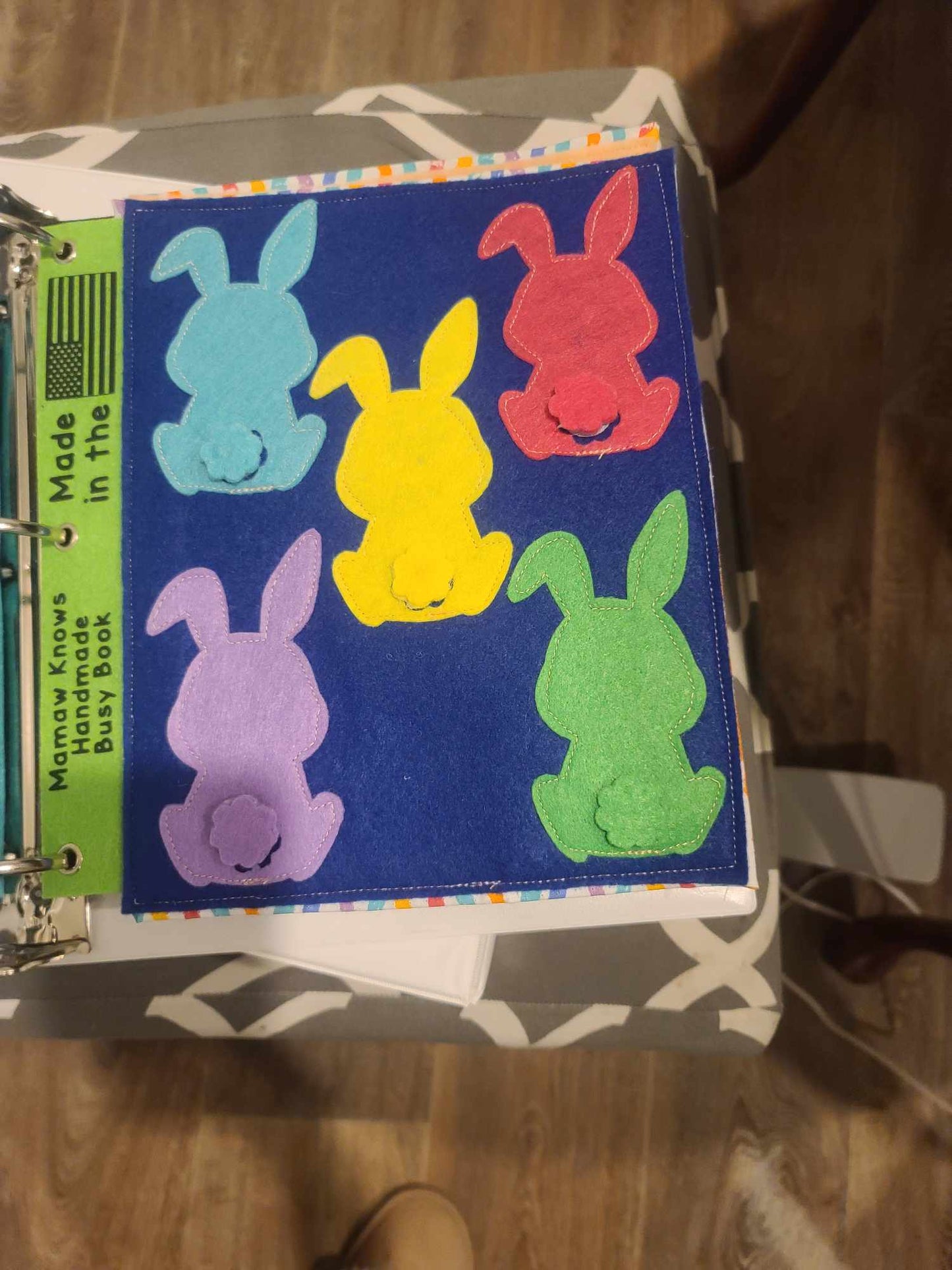 Bunny Tails Color Match Busy Book Page | Felt & Fabric Quiet Activity