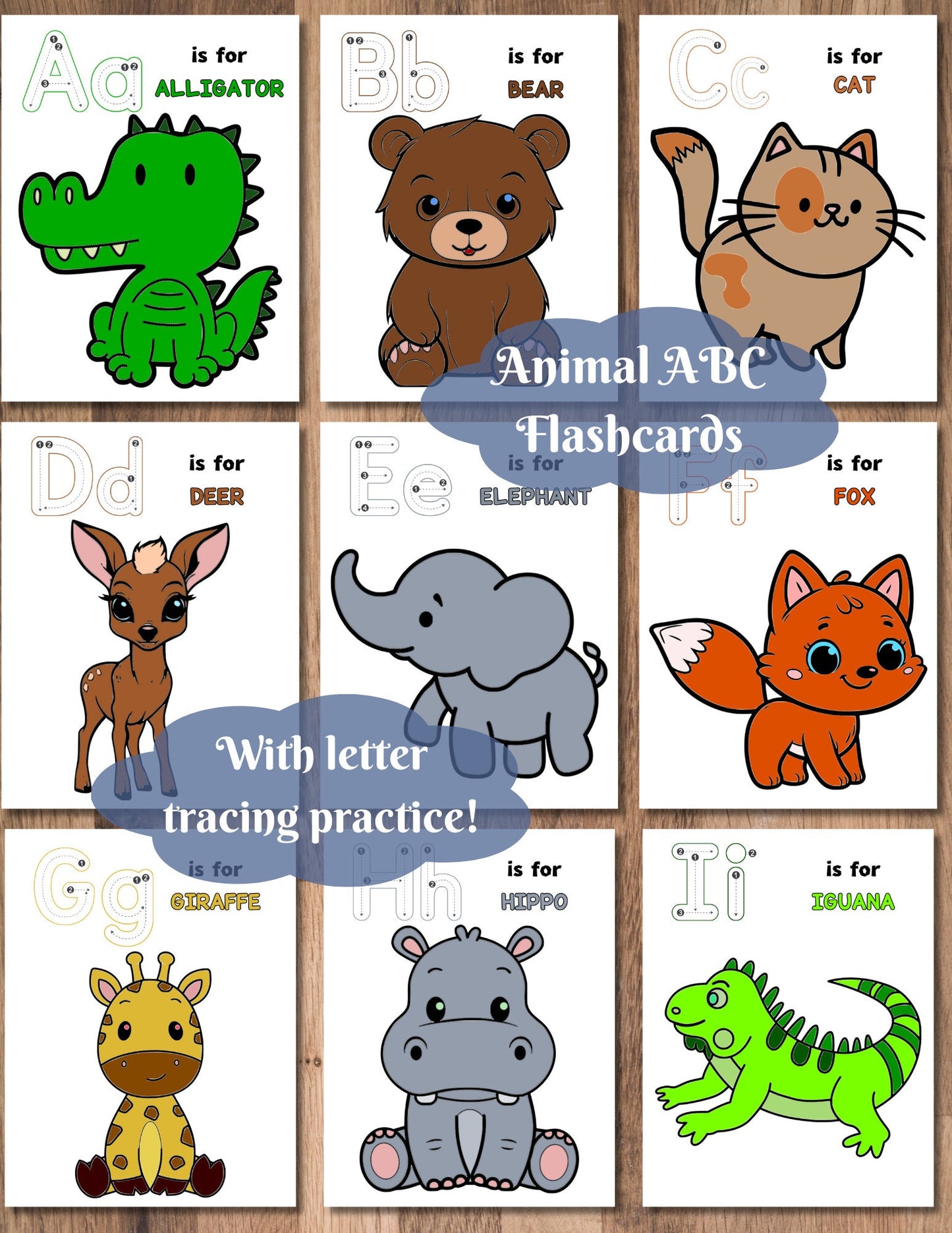 Alphabet Animal Flash Cards | A–Z Letter Tracing & Printable ABC Cards