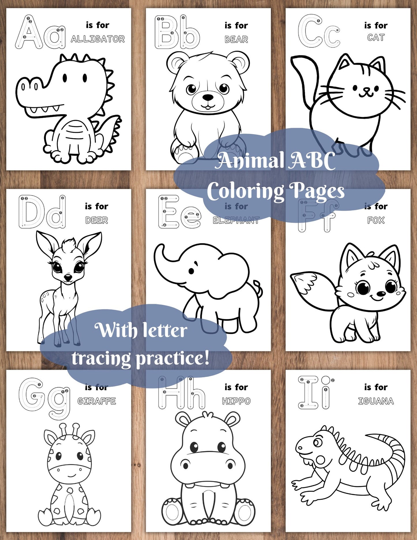 Alphabet Animal Tracing & Coloring Pages (A–Z) | 105-Page Printable PDF