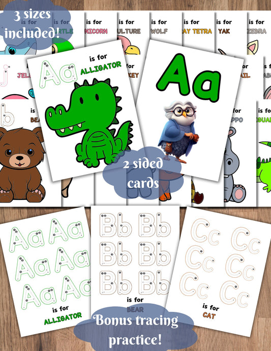 Alphabet Animal Flash Cards | A–Z Letter Tracing & Printable ABC Cards