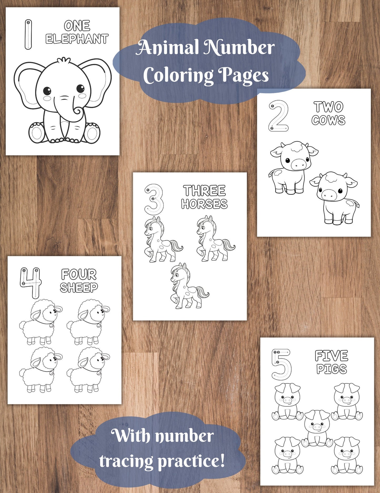 Animal Number Tracing & Coloring Pages | Numbers 1–10 Printable PDF