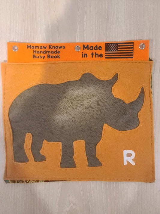 Rhino Sensory Busy Book Page | Tactile Texture Learning