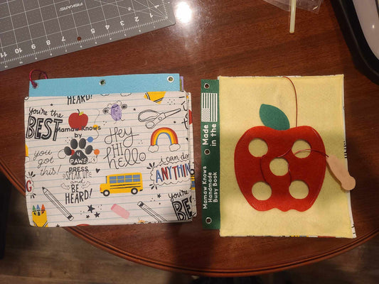 Apple & Worm Lacing Page – Handmade Busy Book Page