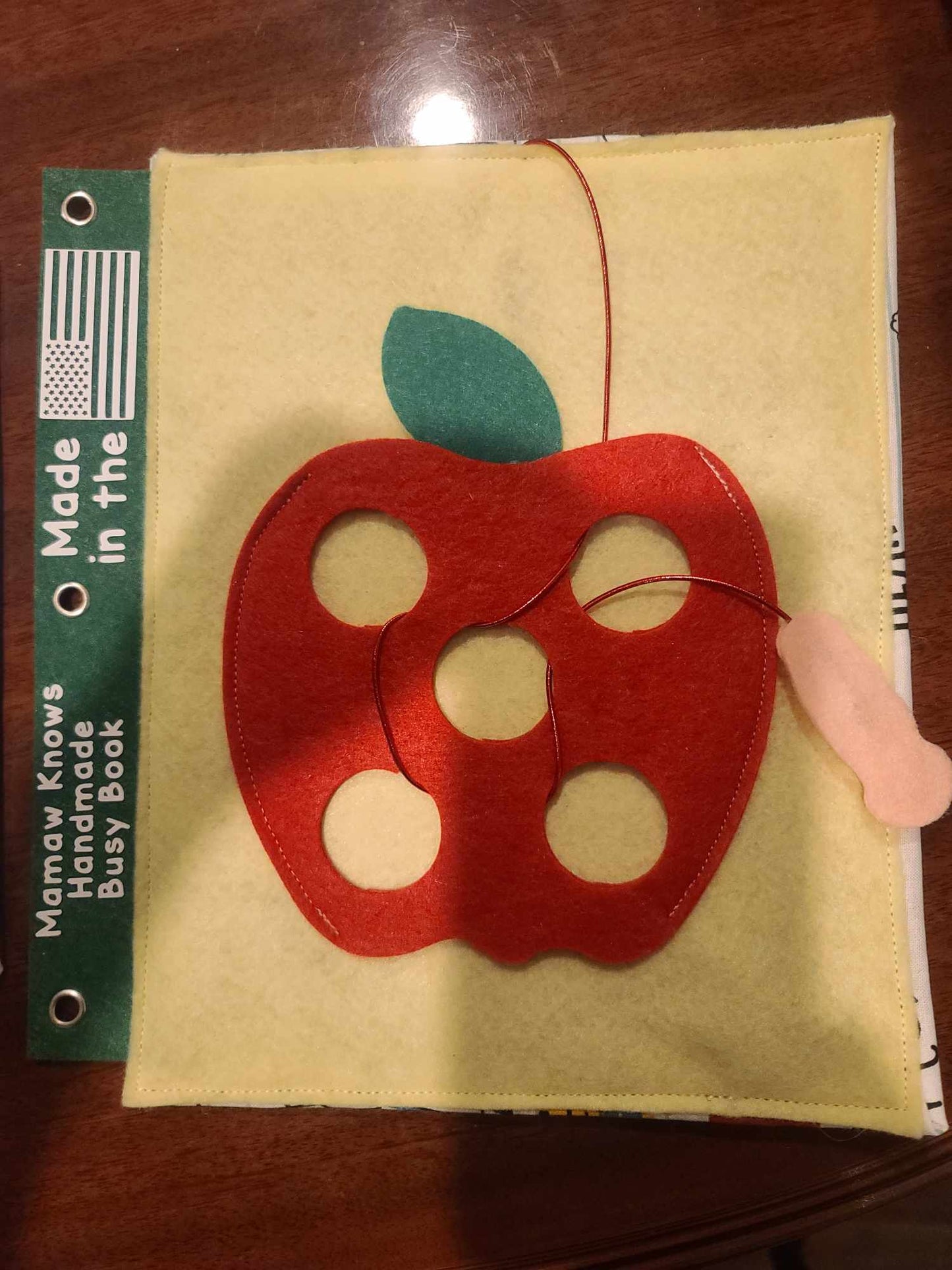 Apple & Worm Lacing Page – Handmade Busy Book Page