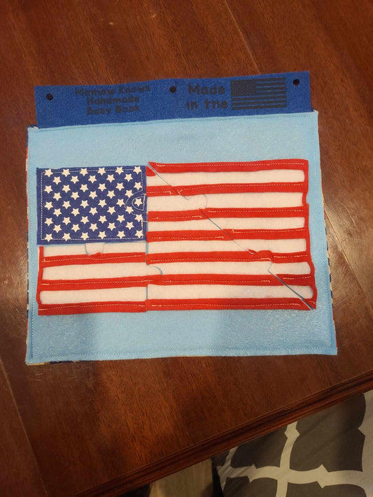 American Flag Puzzle Busy Book Page | Patriotic Felt Puzzle with Velcro