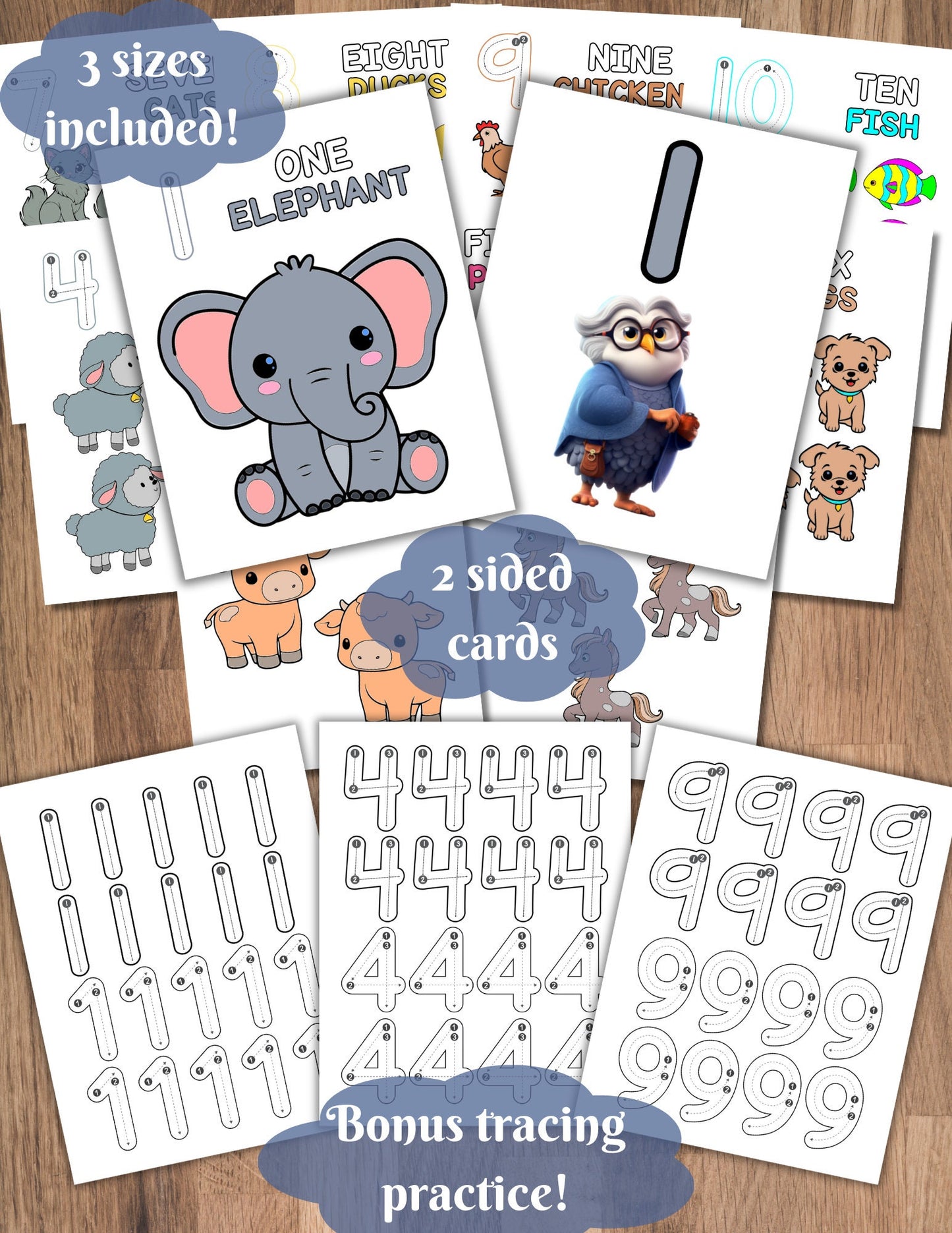 Animal Number Flash Cards (1–10) Printable PDF