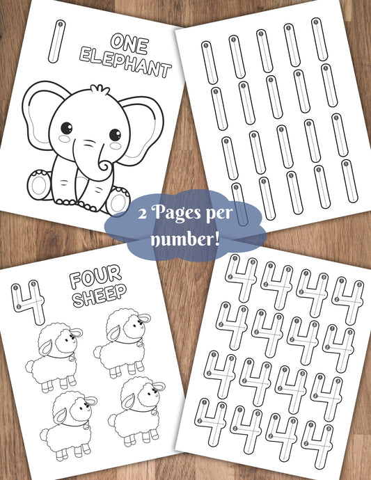 Animal Number Tracing & Coloring Pages | Numbers 1–10 Printable PDF