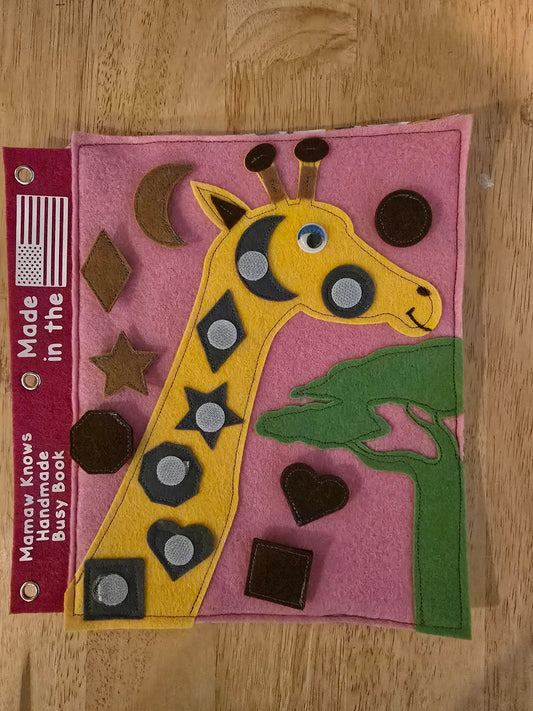 Giraffe 🦒 Shape Match Busy Book Page | Shape Recognition & Fine Motor Fun